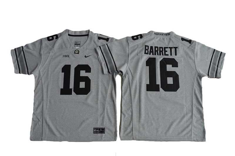 Ohio State Buckeyes #16 J.T. Barrett Gray Gridiron II College Stitched Jersey